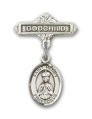 Sterling Silver Baby Badge with St. Henry II Charm and Godchild Badge Pin