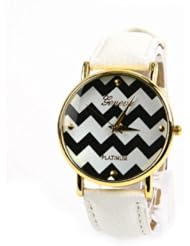 Popular Geneva Stripes Watch PU Leather Woman Man Analog Quartz Wrist Watches（white）
