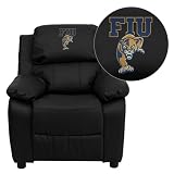 Flash Furniture Florida International University Golden Panthers Embroidered Black Leather Kids Recliner with Storage Arms