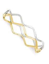 14k Two-tone Hinged Oval Bangle, Best Quality Free Gift Box Satisfaction Guaranteed