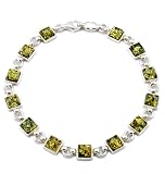 Sterling Silver Green Amber Bracelet - Ring of Green Amber Bracelet