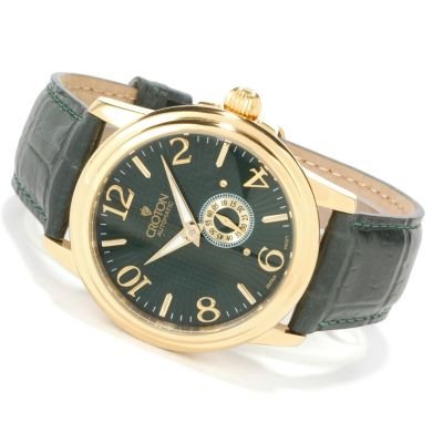 Croton Men's Automatic Seconds Sub-Dial Leather Strap Watch