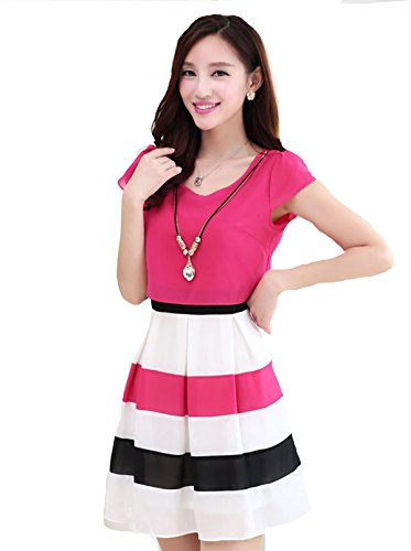 レディース ミニワンピース ラウンドネック ウエスト切り替え  ボーダー  カジュアルワンピース  可愛いスカーフ付き ST225