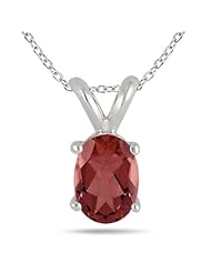 7x5MM All Natural Oval Garnet Stud Pendant in .925 Sterling Silver
