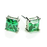 CZ-Princess Stud Earrings, Emerald-Colored CZs, Post