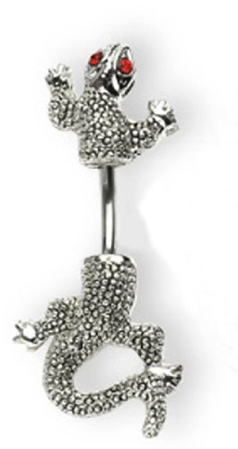 Red Eyed Chameleon Split 2 Piece Lizard Gecko Belly Navel Ring piercing bar