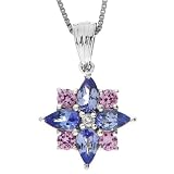 10K White Gold Tanzanite, Lab Pink Sapphire and Diamond Pendant Necklace, 18"