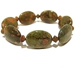 Rhyolite Bracelet 03 Stretch Green Pink Oval Brass Chunky Crystal Stone 7.5