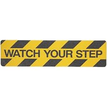 Brady 6" Height, 24" Width, B-916 Grit-Coated Polyester Tape, Black On Yellow Color Anti-Skid Tape Hazard Marking Diecut Cleats, Legend "Watch Your Step" (Pack Of 24)