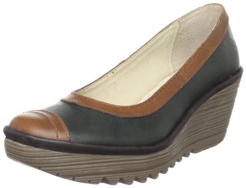 Fly London Womens Yang Wedge Pump,Green/Camel/Dark Brown Rug,39 EU/8 M US