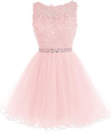Rzlmin Women's Short Beaded Tulle Applique Homecoming Dress Size 4 Pink
