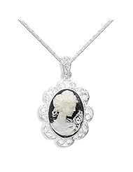 Cameo Pendant Black and White with Filigree Edge - Includes Chain
