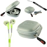 Earphone Case - Clamshell Style with Zipper Enclosure, Inner Pocket, and Durable Exterior! + Includes a 4-inch eBigValue Determination Hand Strap as a gift!! + Includes a Set of Hi-Fi Noise-Reducing Ear Buds Headphones for your MP3 Players 3.5mm stereo Jack