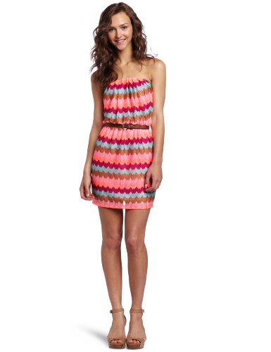 As U Wish Juniors Strapless Multi Color Dress, Orange, Small
