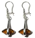 Sterling Silver Honey Amber Marquise-Shaped Earrings