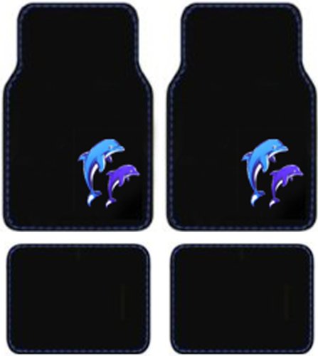 Front & Rear Car Truck SUV Carpet Floor Mats - Blue & Purple Ocean Dolphins