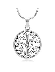 925 Oxidized Sterling Silver Tree of Life Open Round Pendant Necklace 18, Jewelry for Women - Nickel Free