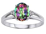 1.41 cts Genuine Mystic Rainbow Topaz and Diamond Ring - 14kt White or Yellow Gold