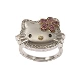 Hello Kitty by Kimora Lee Simmons: "Kabuki" Hello Kitty 18k Two-Tone Gold w/ Sterling Silver Diamond & Pink Sapphire Ring (1/6 cttw, H-I Color, I2 Clarity), Size 7