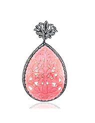 18kt Gold Pink Opal Carved Pear Shape Diamond Pave Pendant Silver Party Jewelry