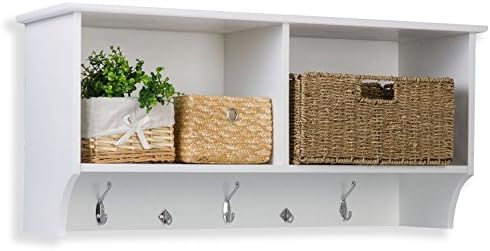 Merax® 36" Wide Hanging Entryway Shelf with Coat Hook, 100% Natural Wood White