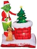  : GEMMY 6 foot AIRBLOWN INFLATABLE GRINCH with max pulling tree from chimney