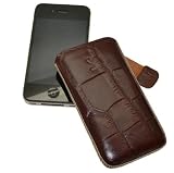 Suncase Ledertasche (Lasche mit R&uuml;ckzugfunktion) f&uuml;r IPhone 4 / IPhone 4S croco-braun