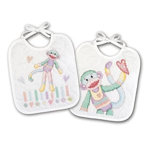 Janlynn-Stamped-Cross-Stitch-Kit-11-Inch-by-9-1-2-Inch-Sock-Monkey-Bib-Pair