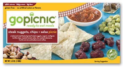 GoPicnic Ready-to-Eat Meals Steak Nuggets, Chips and Salsa Picnic, 5.3-Ounce Packages (Pack of 4)