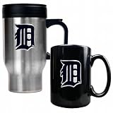 MLB Detroit Tigers Stainless Steel Travel Mug & Black Ceramic Mug Set - Primary Logo