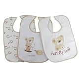 Baby Unisex Scruffy Bear Design Velcro Strap Bibs (Pack of 3)