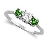 1/2 CT Green Genuine Diamond 3 Stone Engagement Ring 14KT Solid Gold