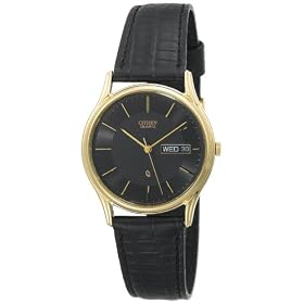 Citizen Men's Gold-Tone Black Leather Watch #BK3302-08E