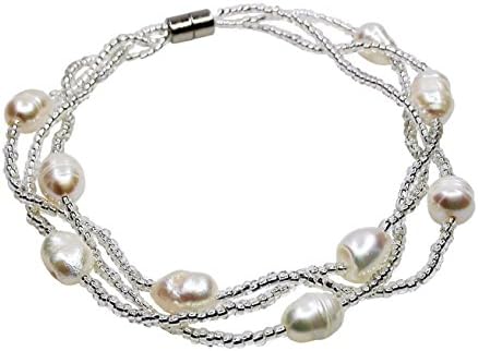 Pink Universe Multilayer Natural Freshwater Pearls Bracelet Magnetic Clasp (White)