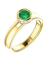 18K Yellow Gold 5.00mm Round Cut Chatham Created Emerald and Diamond Ring -- LIFETIME WARRANTY