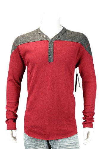 Two Tone V-Neck Henley Thermal Wine. Size: XL