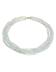 14k Yellow Gold 6 Row 3-4mm Aquamarine Gemstones with Rondell Necklace 16" Length.