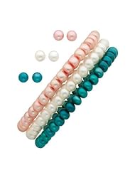 White, Teal and Rose Pearl Bracelet and Earring Set
