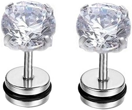 Pair of 16g Stainless Steel Round Cubic Zirconia Helix Cartilage Tragus Ear Lobe Barbell Stud Earrings