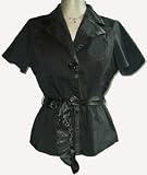 Black - Cotton Belted Jacket With Satin Trim Size 14 Gothic Party Clubbing