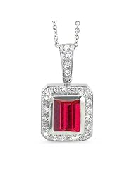 Rectagular Pendant With A Cushion Center Stone In 18K White Gold With A 0.70 ct. Genuine Ruby Center Stone.