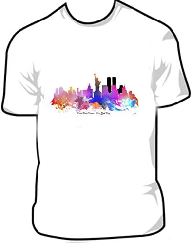 NEW YORK WORLD TRADE CENTER Skyline City Scape Watercolor Art T Shirt Small- XXXL