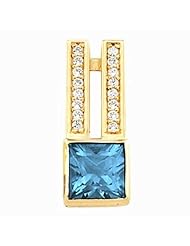 14K Yellow Gold Princess Cut Swiss Blue Topaz and Diamond Pendant -- LIFETIME WARRANTY
