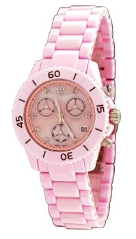 Oniss #ON8206-L Women's Pink Ceramic Chronograph Watch