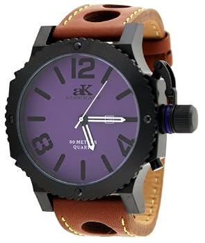 Adee Kaye #AK7211-MIPB Men's Black IP Purple Dial Oversized Mondo G2 Quartz Watch