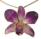 Natural orchid gold plated brooch necklace, 'Orchid Fantasy'