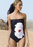GOTTEX Women's Black Magic Flower Bandeau 1pc Swimsuit