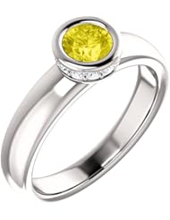 18K White Gold 5.00mm Round Cut Yellow Sapphire and Diamond Ring -- LIFETIME WARRANTY