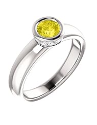 Platinum 5.00mm Round Cut Yellow Sapphire and Diamond Ring -- LIFETIME WARRANTY