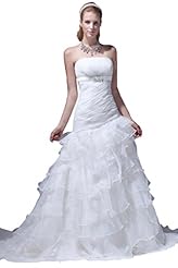 Strapless Empire   Waistline Lace-Up  Pleated  Organza  Fit-and-Flare Mermaid  Ball Gown Wedding Dress  With a Bow(s) and Ruffles